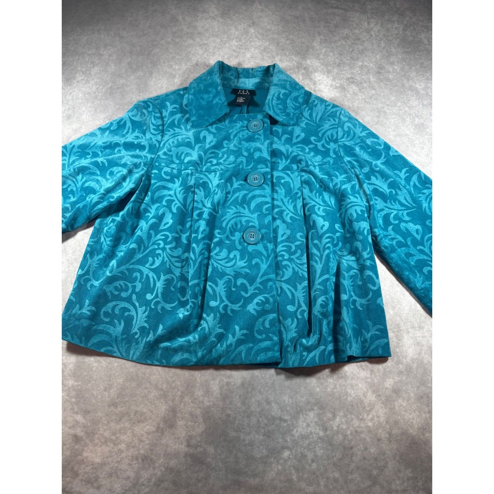 RQT‎ Woman Teal Blue Damask Embossed Corduroy Jacket Plus Size 1X Button Up